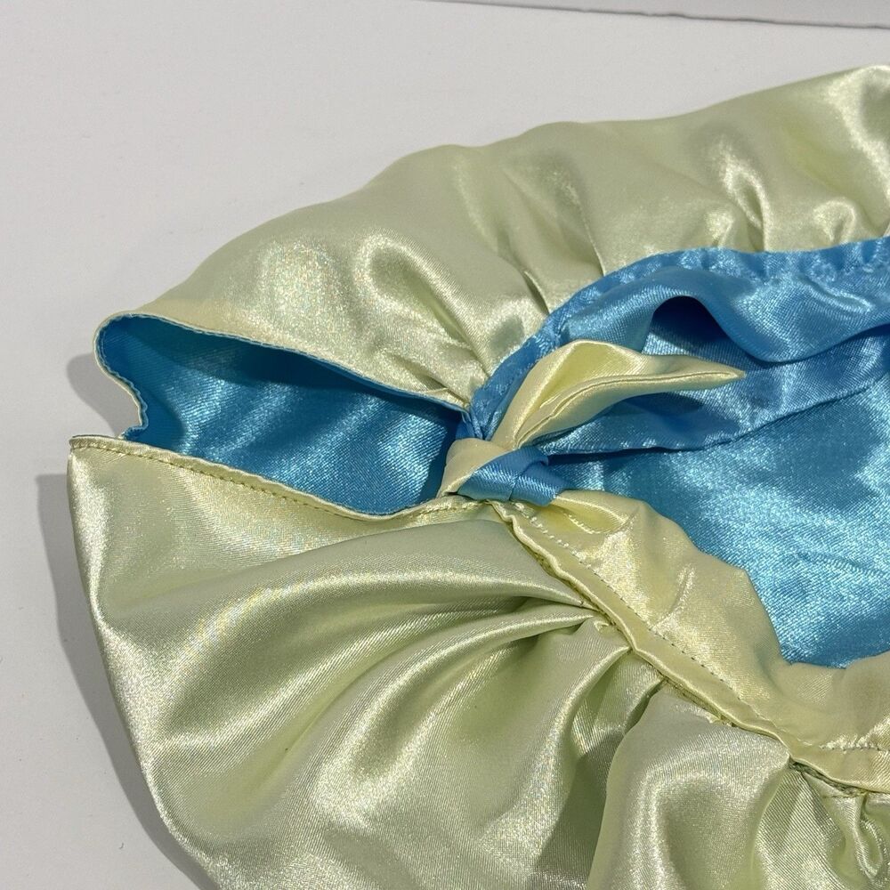 Handmade Satin Sleep Bonnet Tie Closure Reversible Blue Yellow Hair Cap - Picture 5 of 10